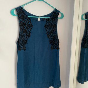 Blue top with velvet lace detailing